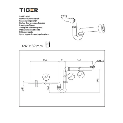 Siphon Tiger Peu Encombrant Blanc 5/4'' ø32mm 2 Siphon Tiger Peu Encombrant Blanc 5/4'' ø32mm – Image 2