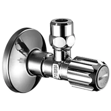 Vanne D'arrêt D'angle Schell Chrome Avec Filetage Auto-étanchéité + Filtre Et Rosette (filetage Mâle X Compression) 1/2 "x10mm 1 Vanne D'arrêt D'angle Schell Chrome Avec Filetage Auto-étanchéité + Filtre Et Rosette (filetage Mâle X Compression) 1/2 "x10mm
