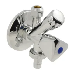 Vanne D'arrêt D'angle Double Avec Rosette + Raccord De Flexible Sanivesk Chrome Filetage Mâle 1/2" X Compression 10 mm X Filetage Mâle 3/4"